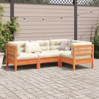 4-delige Loungeset met kussens massief grenenhout wasbruin - thumbnail