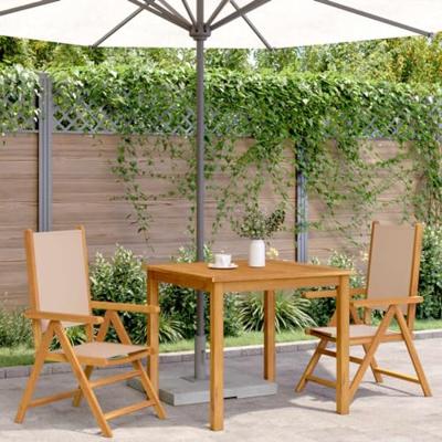 Tuinstoelen 2 st massief acaciahout en stof taupe - thumbnail