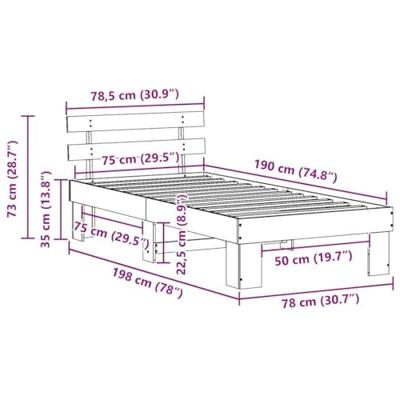 Bedframe met hoofdeinde Bruin 75 x 190 cm Massief grenenhout