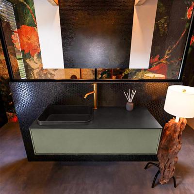 Badkamermeubelset Mondiaz Erin 120 cm met 1 Lade met RIDGE Wastafel Links Urban met 1 kraangat Greeploos Mat Army