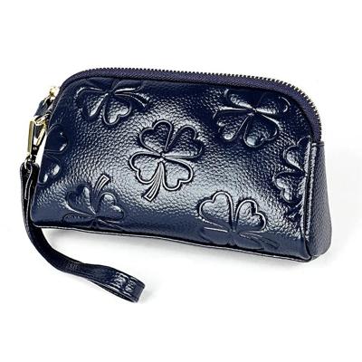 2026 multifunctionele Litchi textuur vrouwen grote capaciteit hand portemonnee shell tas met kaartsleuven (Sapphire Blue)