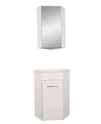 Lena hoek-fonteinkast + wast. en spiegelk. 500x850x250 wit
