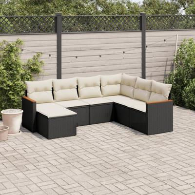 8-delige Loungeset met kussens poly rattan zwart