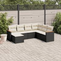 8-delige Loungeset met kussens poly rattan zwart - thumbnail