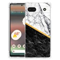 Google Pixel 6A Anti-Shock Hoesje Marmer Wit Zwart - Origineel Cadeau Man - thumbnail