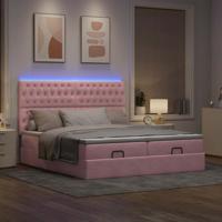 Ottoman bed met matrassen en LED's 160x200cm fluweel roze - thumbnail