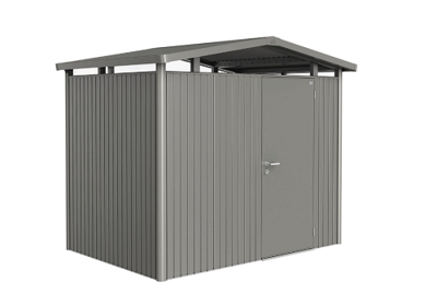 Biohort Panorama Gr. P2 metalen tuinhuis met standaard deur 273x198 cm kwartsgrijs metallic- Zadeldak- Staal- Biohort