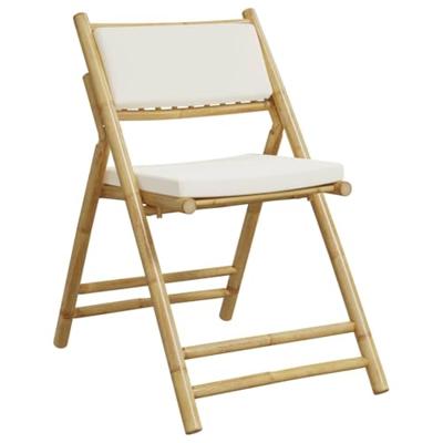 Bistrostoelen 2 st inklapbaar met kussens bamboe crmewit - thumbnail