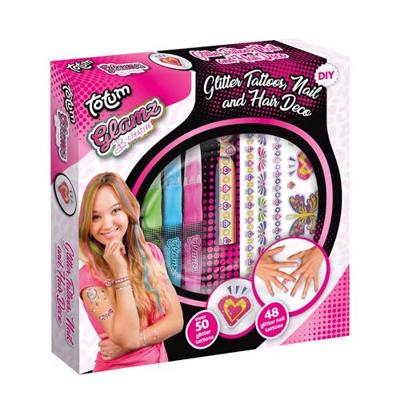 Totum glamz glitter tatoeages en haarkrijt Totum glamz glitter tatoeages en haarkrijt