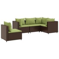 5-delige Loungeset met kussens poly rattan bruin - thumbnail