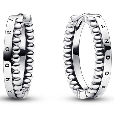 Pandora 292310C00 Oorringen Signature Beads zilver (Retired)