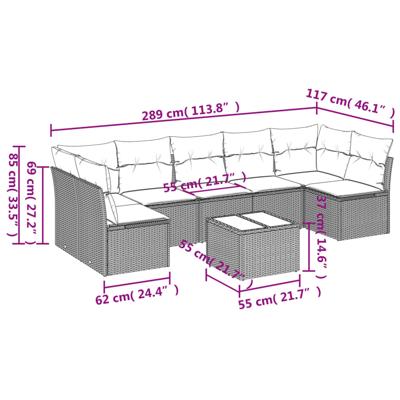 7-delige Loungeset met kussens poly rattan beige - thumbnail