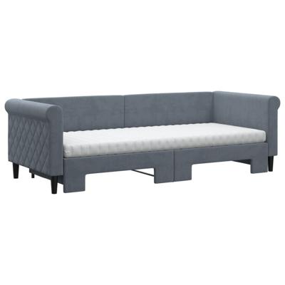 Slaapbank onderschuifbed matrassen 80x200cm fluweel donkergrijs