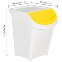 Afvalbakken met deksels stapelbaar 3 st PP 120 L wit - thumbnail
