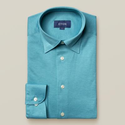 Eton Heren Overhemd Turquoise Pique Hidden Button Down Slim Fit