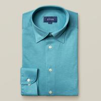 Eton Heren Overhemd Turquoise Pique Hidden Button Down Slim Fit - thumbnail