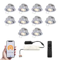 Set van 10 Sienna Smart LED Mini Inbouwspots - Veranda spots - 12V 3W 200lm - Dimbaar - Kantelbaar - Wifi & Bluetooth - 2700K - IP44 - RVS - thumbnail
