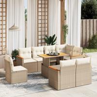 9-delige Loungeset met kussens poly rattan acacia beige - thumbnail
