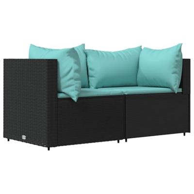 3-delige Loungeset met kussens poly rattan zwart 3-delige Loungeset met kussens poly rattan zwart