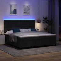 Boxspringbed met Matras en LED Licht in Zwart, 200 x 200 cm Stof - thumbnail