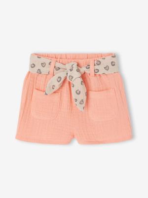 Short voor babymeisjes met bedrukte riem koraal
