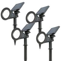 Set van 4 Bend solar prikspots - Incl. Schemerschakelaar - 6000K koud wit - 2 lichtstanden - 200lm - 6-9 uur brandtijd - Kantelbaar en richtbaar - IP65 waterdicht - thumbnail
