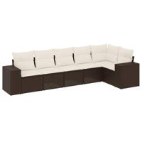 6-delige Loungeset met kussens poly rattan bruin - thumbnail