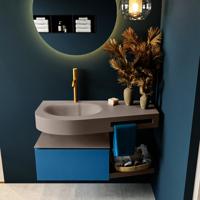 MONDIAZ RIVA 100cm badmeubel onderkast / planchet kleur Jeans met 1 lade. Wastafel DULCET links 1 kraangat kleur Smoke. - thumbnail