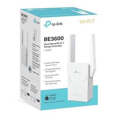 TP-Link WiFi 7 RE225BE Dual-band WLAN-repeater BE3600Mbps, 1 gigabit-poort, krachtig voor thuis, compatibel met alle internetboxen, 2 externe antennes, 160 MHz, MLO, 4K-QAM, Multi-Rus TP-Link WiFi 7 RE225BE Dual-band WLAN-repeater BE3600Mbps, 1 gigabit-poort, krachtig voor thuis, compatibel met alle internetboxen, 2 externe antennes, 160 MHz, MLO, 4K-QAM, Multi-Rus