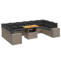 11-delige Loungeset met kussens poly rattan grijs - thumbnail