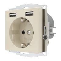 Stopcontact met USB poorten 2400mA crême glanzend voor een 40mm diepe doos - thumbnail