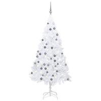 VidaXL Kunstkerstboom met verlichting en kerstballen 120 cm pvc wit - thumbnail