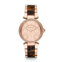 Michael Kors Dames Mini Parker Tortoise Acetaat en Rosegoudkleurig horloge MK5841 - thumbnail