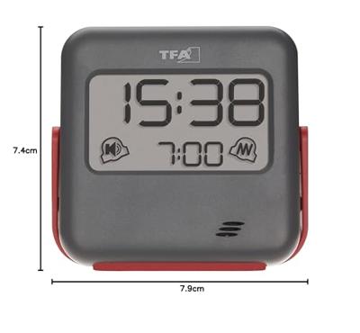 TFA Dostmann 60.2031.10 Wekker Kwarts Grijs Alarmtijden 1 Trilalarm, Extra luid wekgeluid