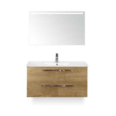 Seville Badmeubelset 100 cm - Natuur Eiken - Keramische Wastafel Wit Enjoy - met Sence Spiegel