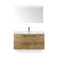Seville Badmeubelset 100 cm - Natuur Eiken - Keramische Wastafel Wit Enjoy - met Sence Spiegel - thumbnail