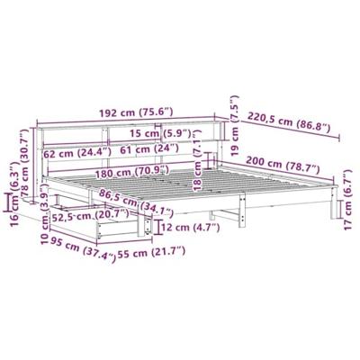 Bed met boekenkast zonder matras grenenhout wit 180x200 cm