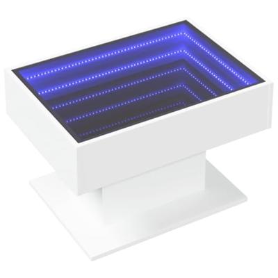Salontafel met LED 70x50x45 cm bewerkt hout wit