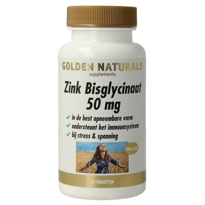 Golden Naturals Zink bisglycinaat 50mg 60 Tabletten