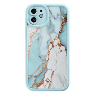 iPhone 12 blauwe case - Marmer lichtblauw