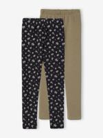 Set van 2 leggings gevoerd met fleece mesh voor meisjes olijf - thumbnail