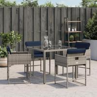 Tuinstoelen 4 st met kussens poly rattan grijs - thumbnail
