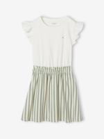 Meisjesjurk met 2-in-1 effect groen, gestreept - thumbnail
