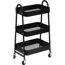 Multifunctionele Trolley 3 Laags - Opbergtrolley - Tafel op wieltjes - Industriële trolley- Karretje op wielen - Serveerwagen - Metaal - Zwart - 79x43x31cm - Keuken - Woonkamer - Slaapkamer