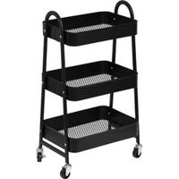 Multifunctionele Trolley 3 Laags - Opbergtrolley - Tafel op wieltjes - Industriële trolley- Karretje op wielen - Serveerwagen - Metaal - Zwart - 79x43x31cm - Keuken - Woonkamer - Slaapkamer - thumbnail