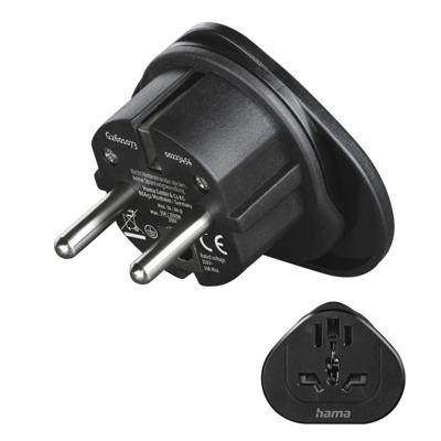Hama Reisadapter Type E En F 3-polig Universeel Wereld Naar Europa Zwart