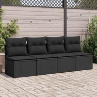 2-delige Loungeset met kussens poly rattan acacia zwart - thumbnail
