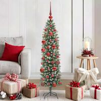 VidaXL Kunstmatige slanke kerstboom met 150 led groen en wit 150 cm - thumbnail