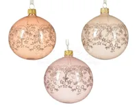Kerstbal Glas Transparant Glitter Kant Ø8cm Assorti 1st - thumbnail