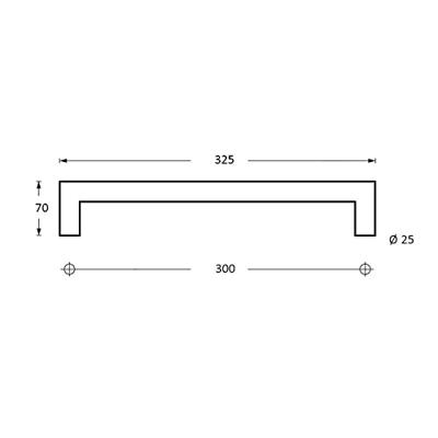 Intersteel Deurgreep per stuk recht-90° 325x70x25 HoH 300mm - RVS